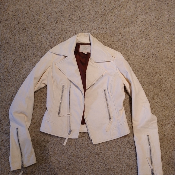 True Religion Off White Leather Moto Jacket - Picture 7 of 16